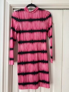 Alice + Olivia Pink and Black Striped Long-Sleeve Bodycon Dress
